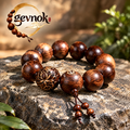 Lotus Accent Wood-Grain Bead Bracelet — Signature scene