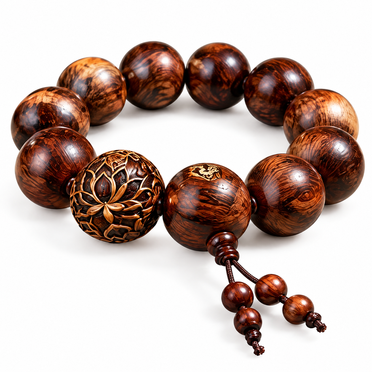 Lotus Accent Wood-Grain Bead Bracelet — Main finish