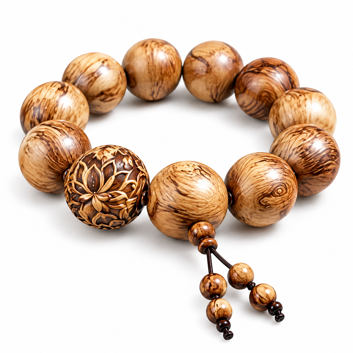 Lotus Accent Wood-Grain Bead Bracelet — Alternative finish reference