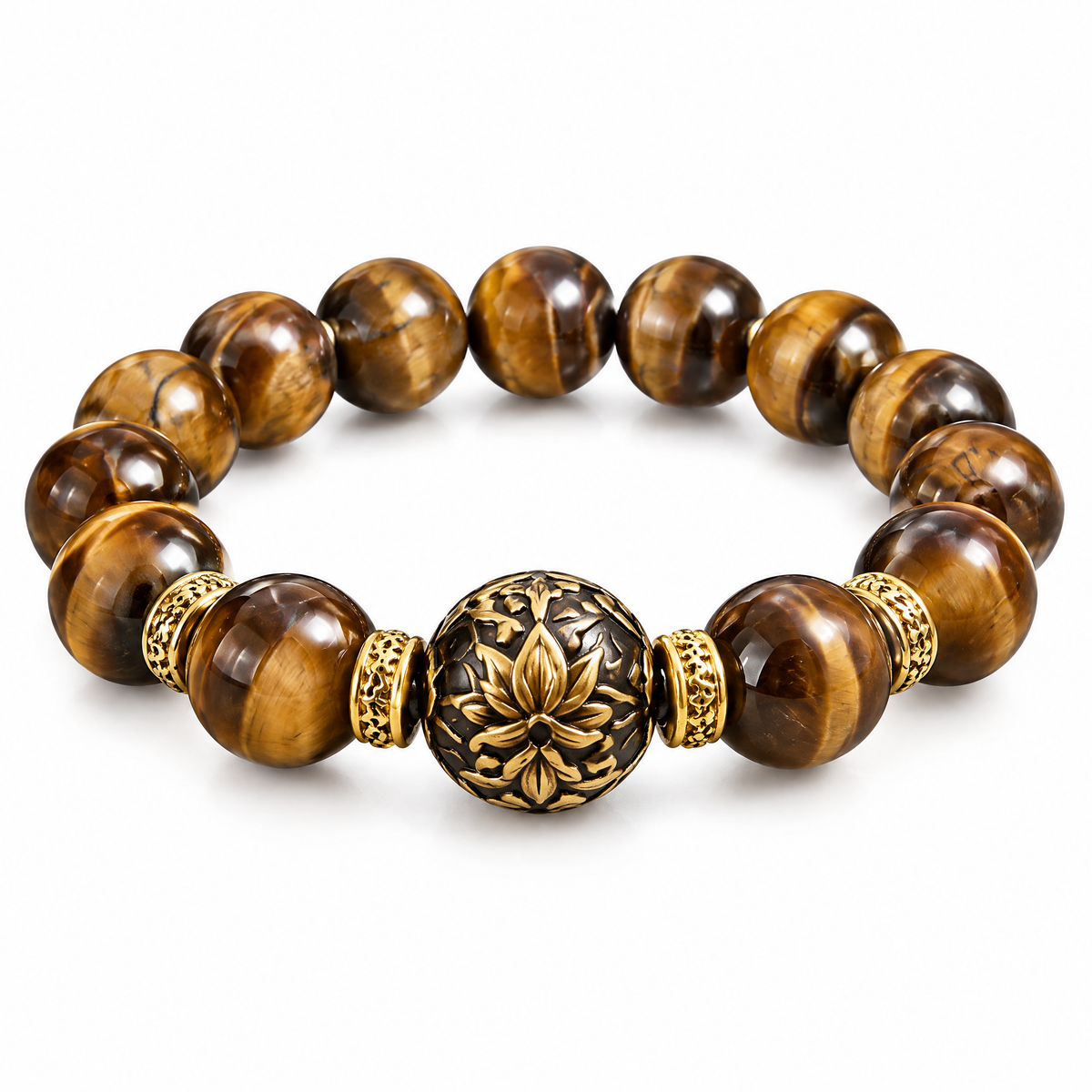 Forest Green Bead Bracelet with Gold-Tone Lotus Charm — Alternative finish reference