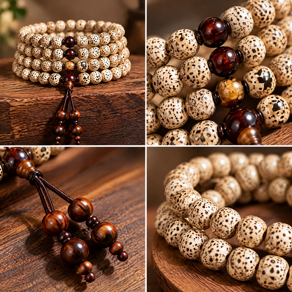 Speckled Multi-Wrap Mala-Style Bead Bracelet — Design details