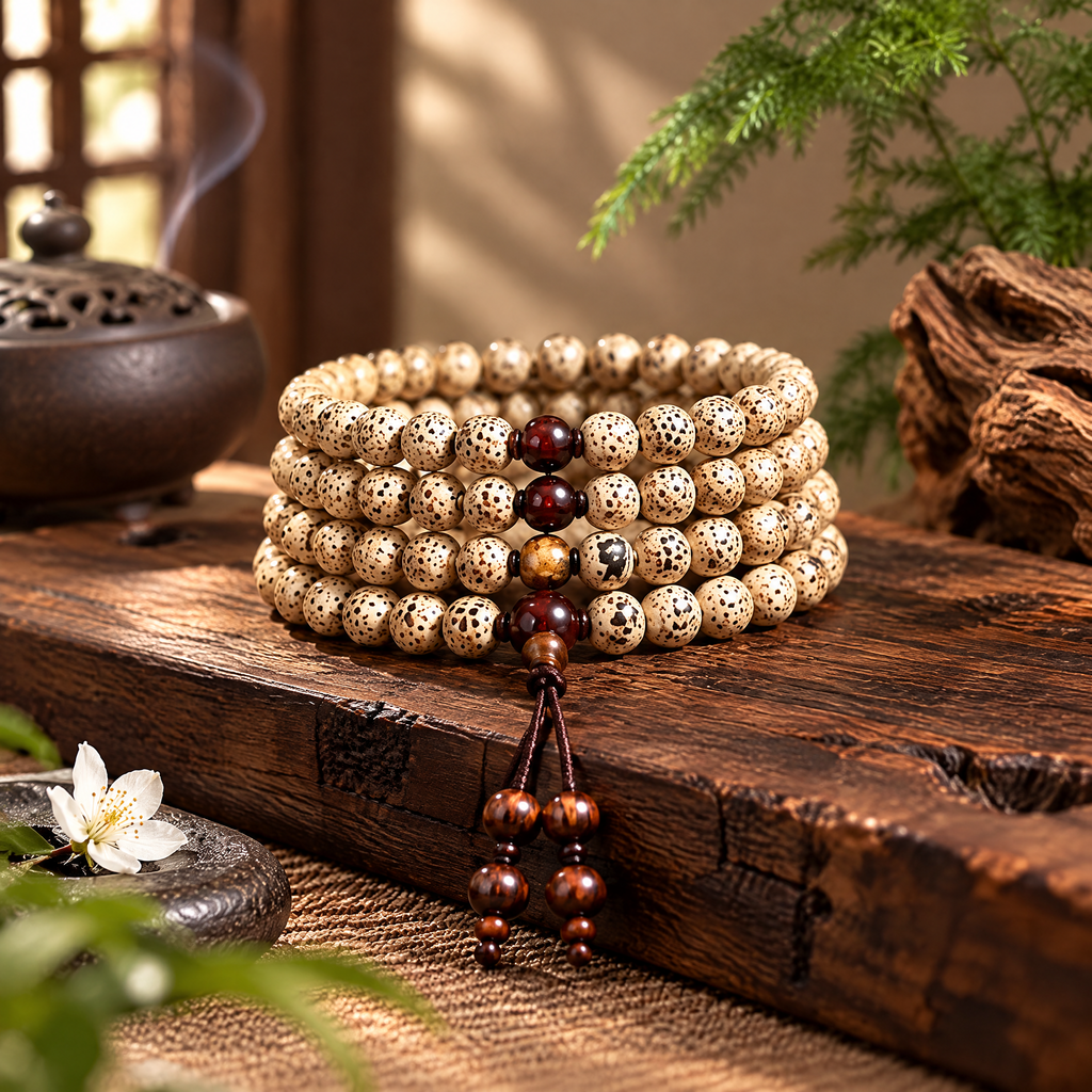 Speckled Multi-Wrap Mala-Style Bead Bracelet — Lifestyle setting