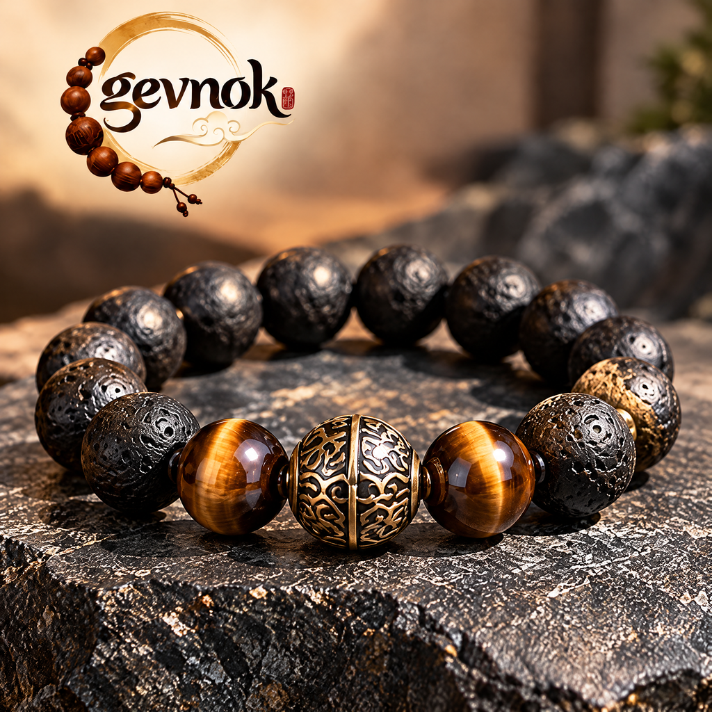 Black Lava-Look Bead Bracelet with Striped Accents — Signature scene