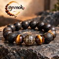 Black Lava-Look Bead Bracelet with Striped Accents — Signature scene