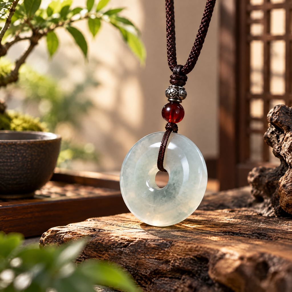 Pale Jade-Look Donut Pendant Necklace — Lifestyle setting