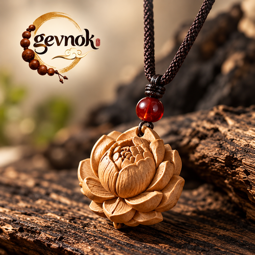 Carved Lotus Flower Pendant Necklace — Signature scene