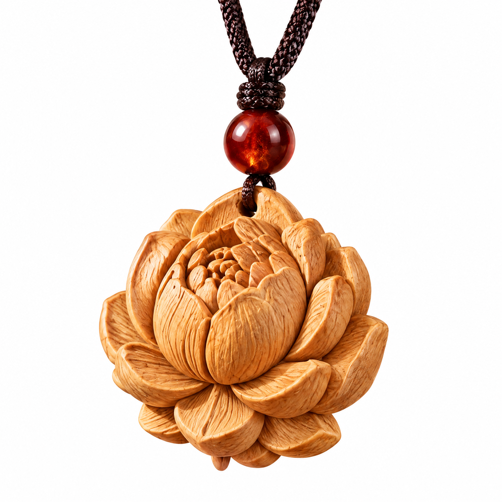 Carved Lotus Flower Pendant Necklace — Main finish