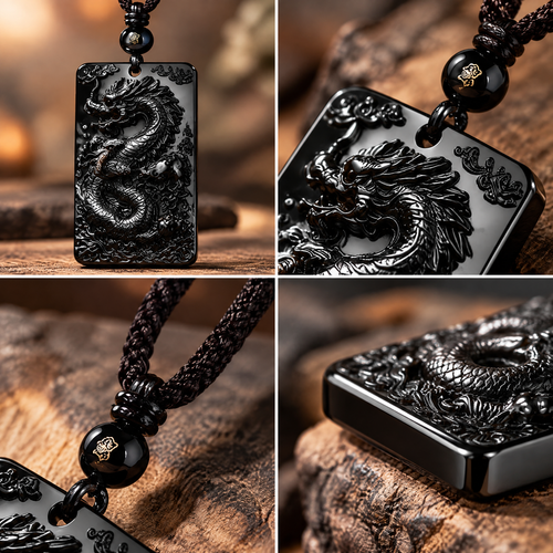 Black Dragon Relief Pendant Necklace — Design details
