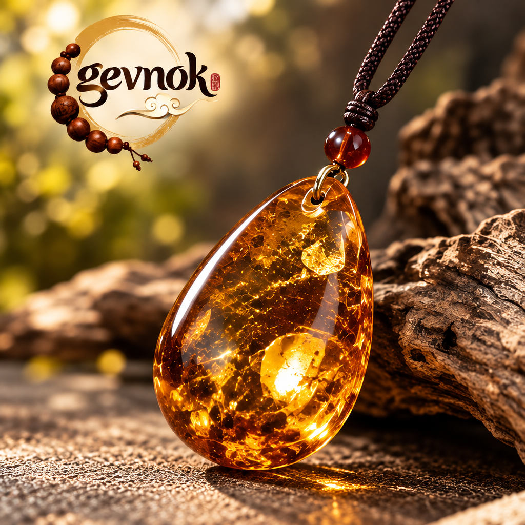Golden Amber-Look Teardrop Pendant Necklace — Signature scene