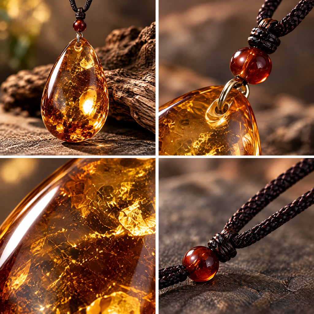 Golden Amber-Look Teardrop Pendant Necklace — Design details