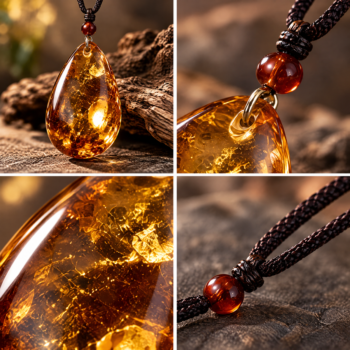 Golden Amber-Look Teardrop Pendant Necklace — Design details