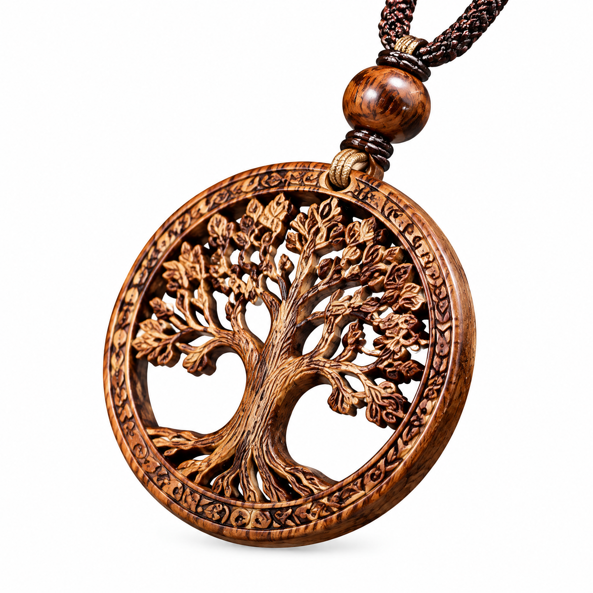 Openwork Tree of Life Wood-Look Pendant Necklace — Main finish
