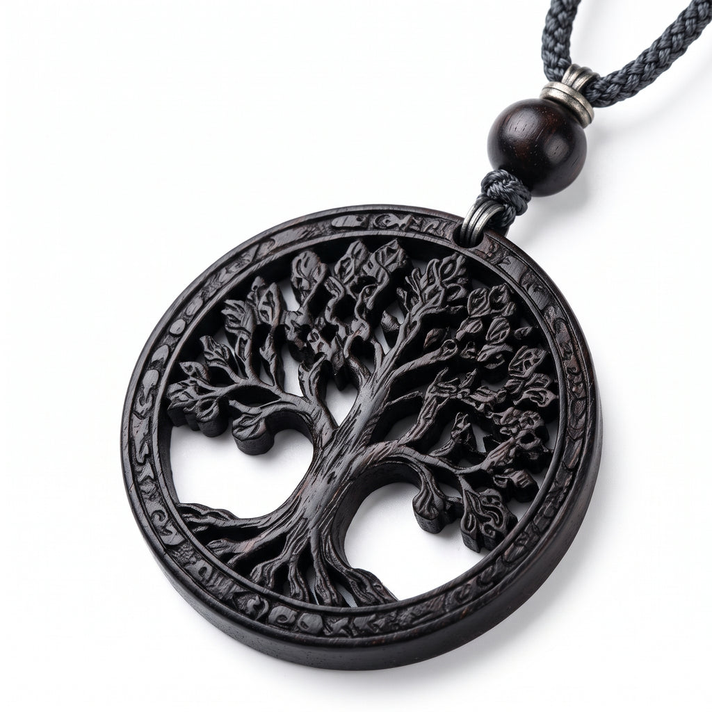 Openwork Tree of Life Wood-Look Pendant Necklace — Alternative finish reference