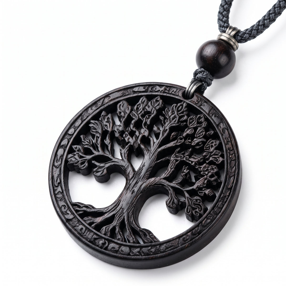 Openwork Tree of Life Wood-Look Pendant Necklace — Alternative finish reference