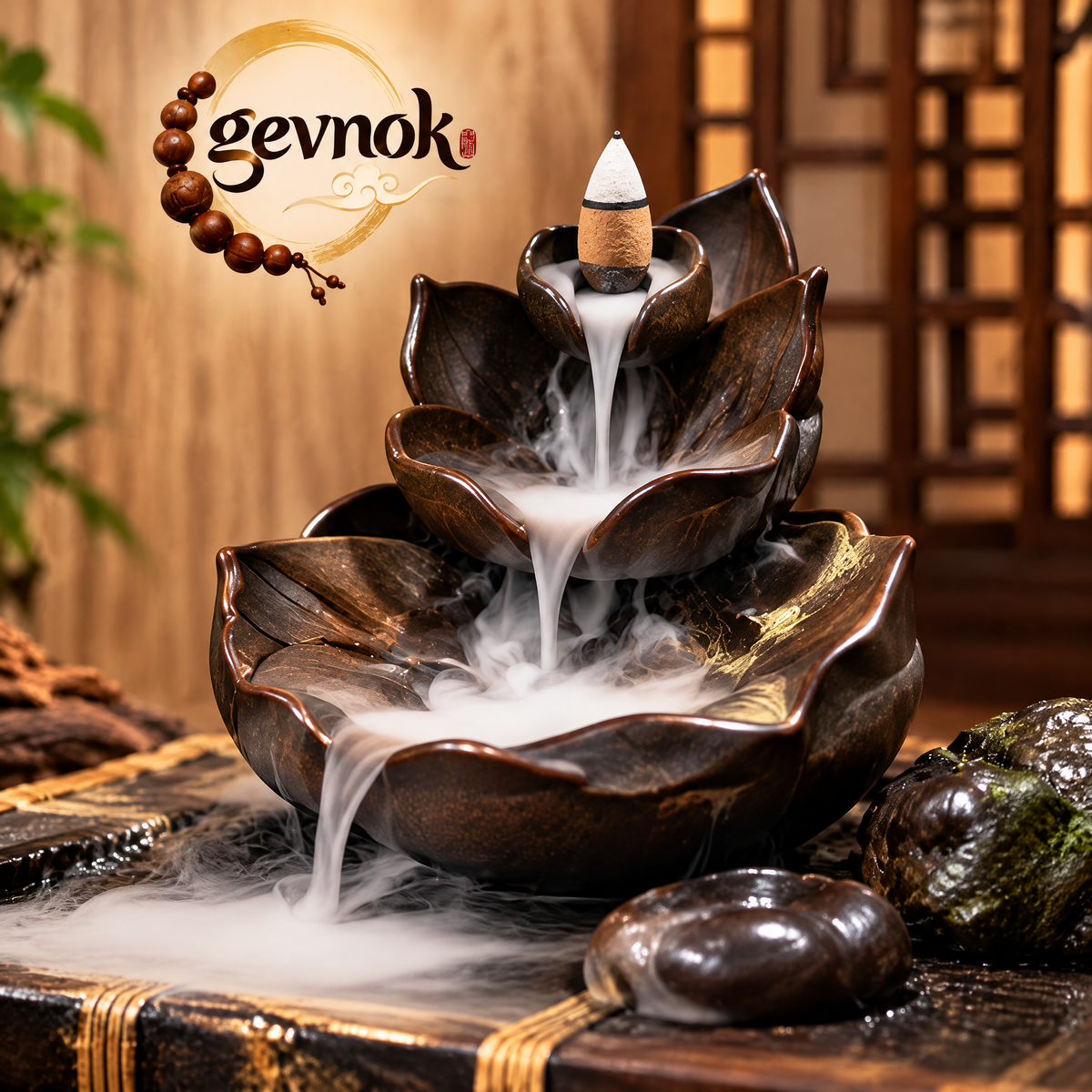 Lotus Waterfall Backflow Incense Burner — Signature scene