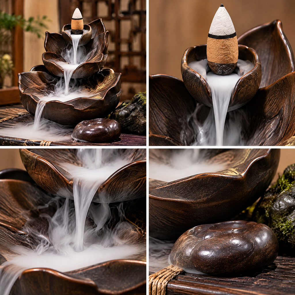 Lotus Waterfall Backflow Incense Burner — Design details
