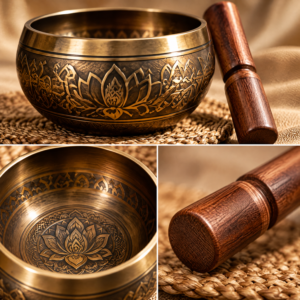 Lotus-Engraved Gold-Tone Singing Bowl — Design details