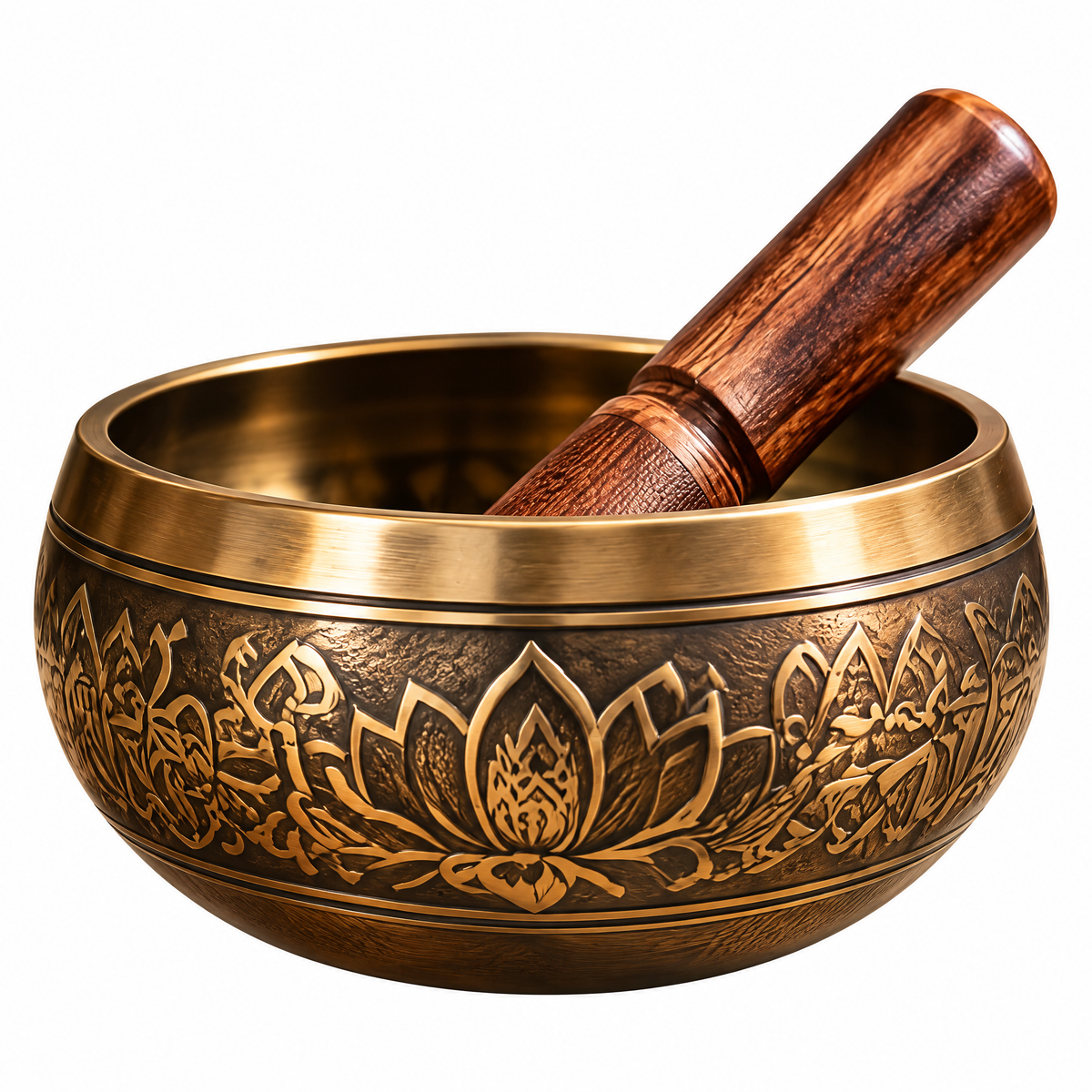Lotus-Engraved Gold-Tone Singing Bowl — Main finish