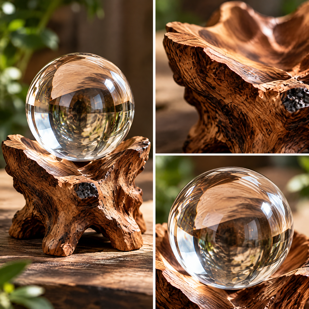 Clear Crystal-Look Sphere with Rustic Display Stand — Design details