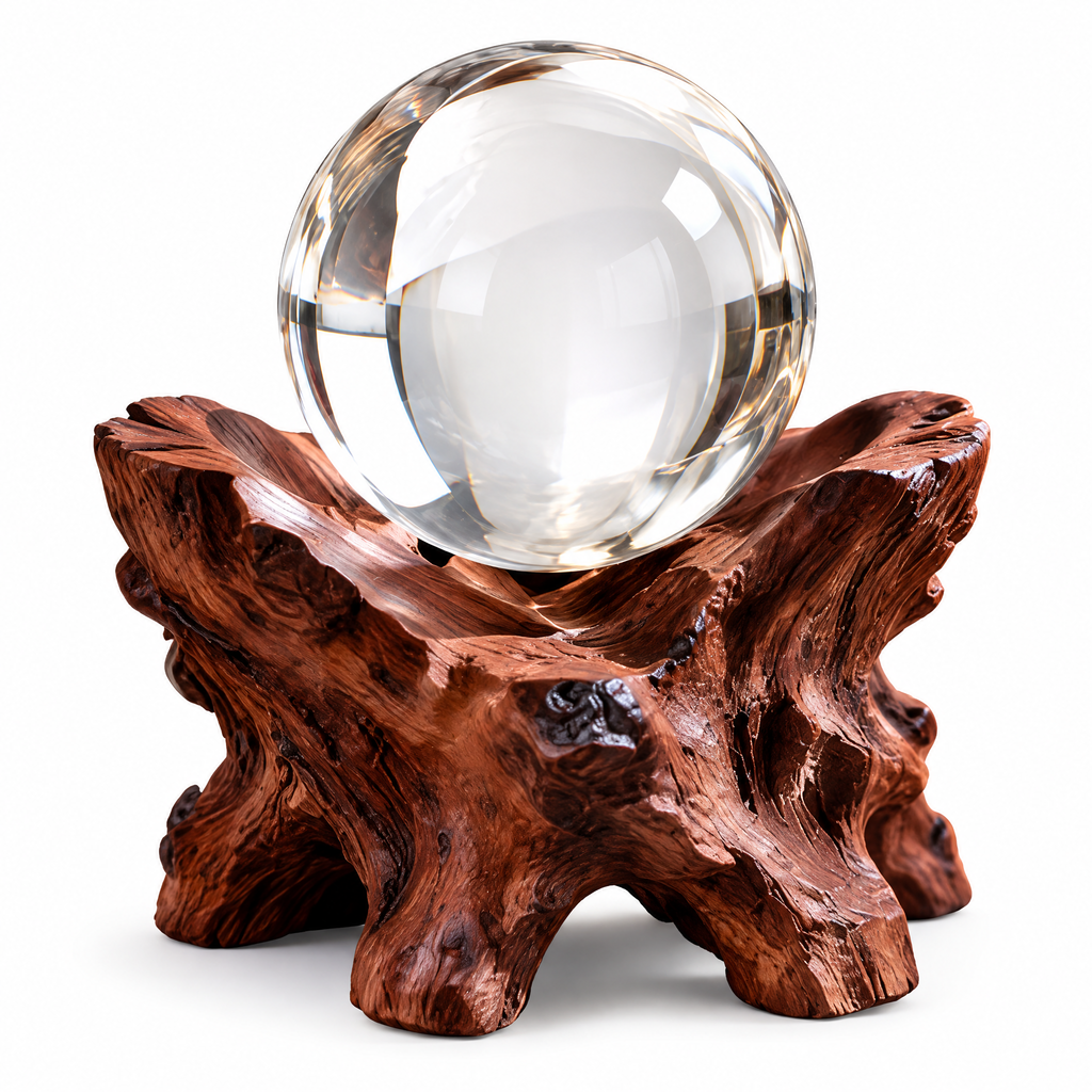 Clear Crystal-Look Sphere with Rustic Display Stand — Alternative finish reference