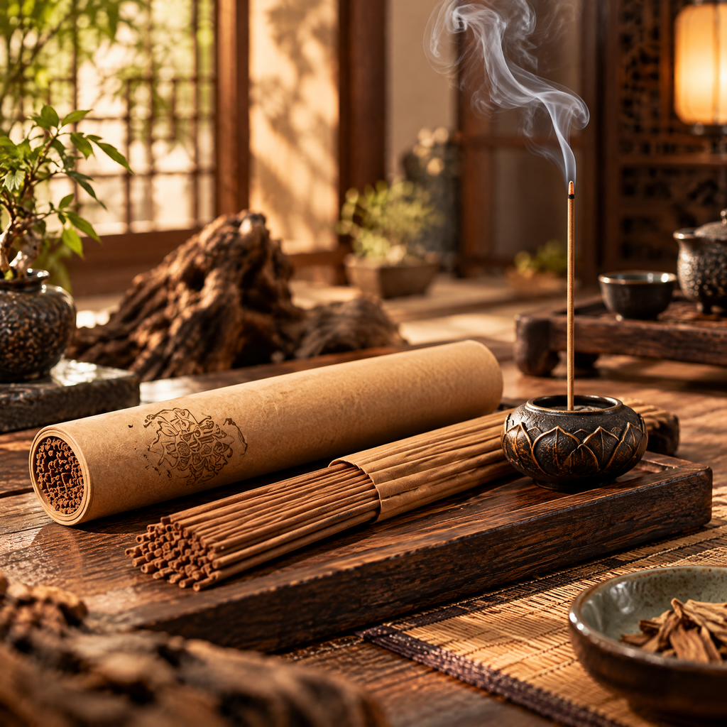 Traditional Incense Sticks with Decorative Kraft Tube — Lifestyle setting